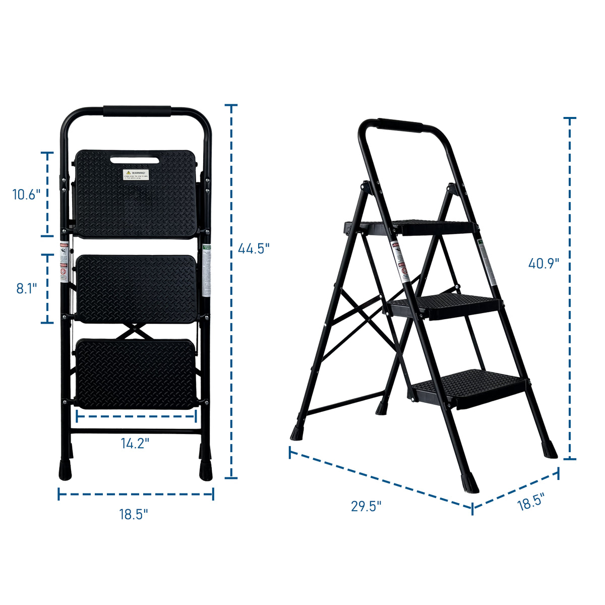 3 Step Ladder, Folding Steel Step Stool with Wide Anti-Slip Pedals – image 11