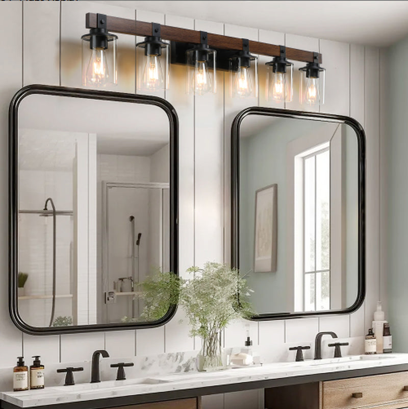 42 Inch Rustic 6-Light Vanity Light with Glass Shades and Wood Accent – image 8