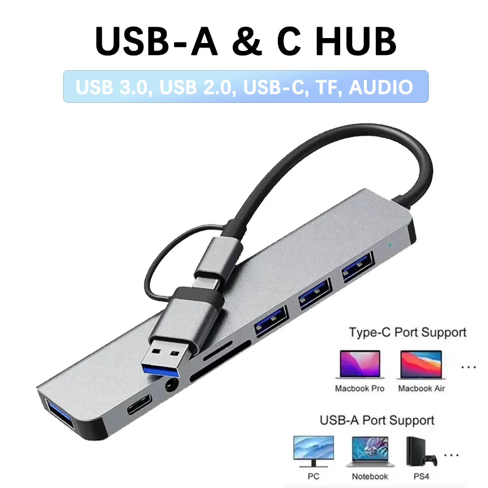 USB C Hub 8-in-2 with SD/TF Card Reader and Audio Jack