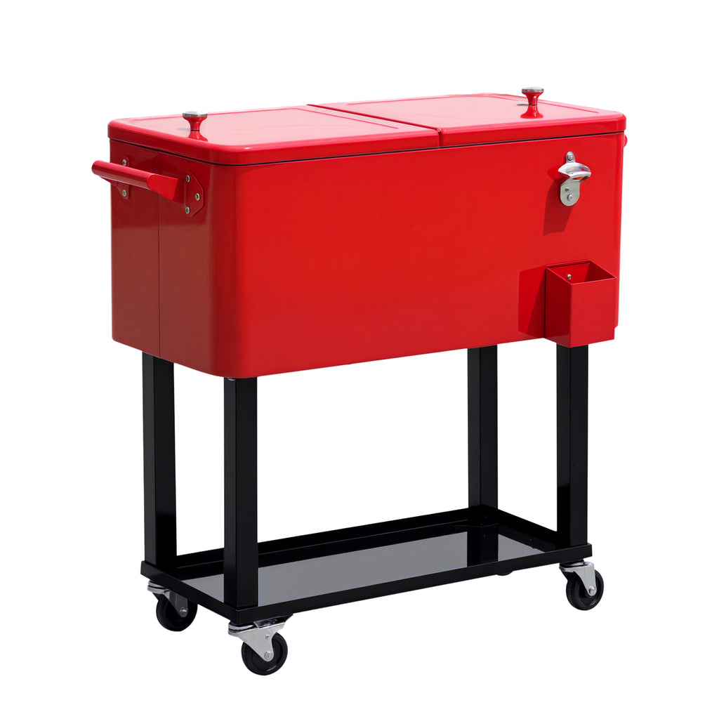 Rolling Cooler Cart 80 Qt, Stand-Up Ice Chest on Wheels, Red – image 1
