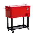 Rolling Cooler Cart 80 Qt, Stand-Up Ice Chest on Wheels, Red – image 1