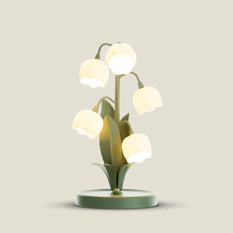 Vintage Lily Table Lamp - Floral Nightstand Lamp with LED Bulbs, US Plug