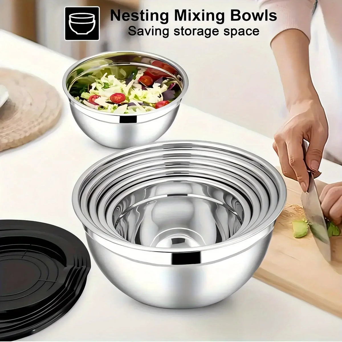 Mixing Bowl Set 17-Piece Stainless Steel with Lids & Graters – image 2