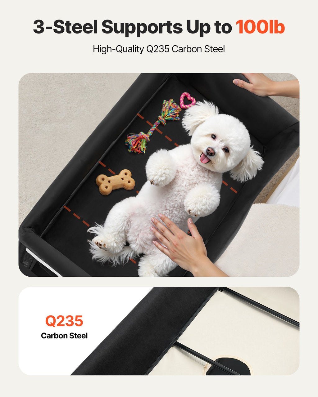 Bunk Dog Bed, Elevated Two-Level Pet Lounge with Wheels, XL Beige – image 5
