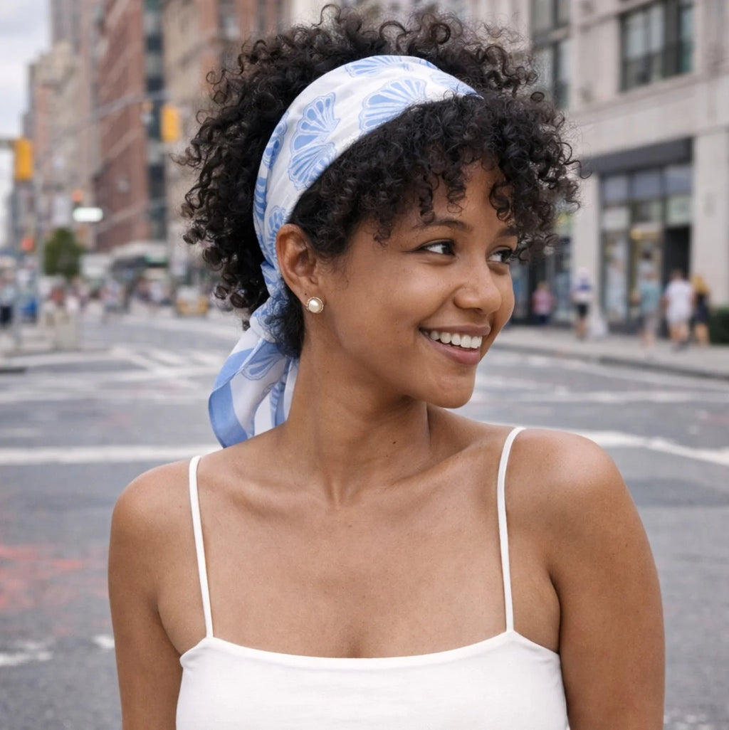 Shell Print Square Scarf – Coastal Neck & Hair Scarf – image 4