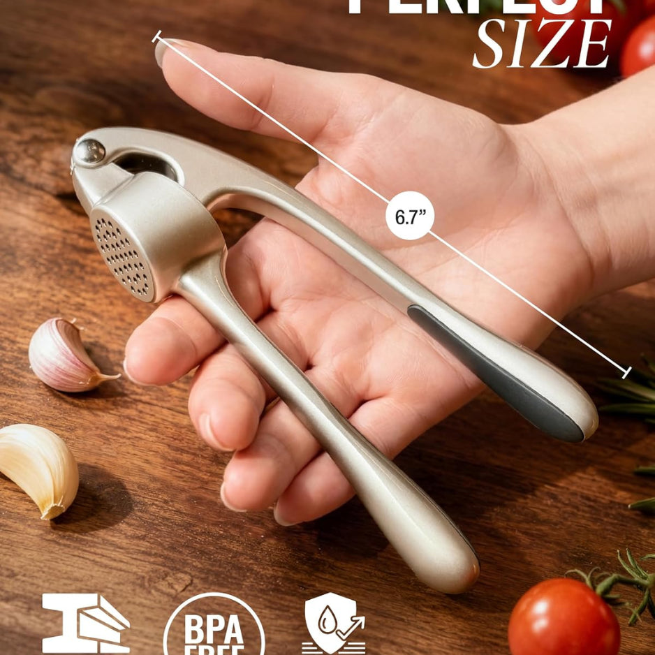 Garlic Press Set with Silicone Peeler and Cleaning Brush – image 3