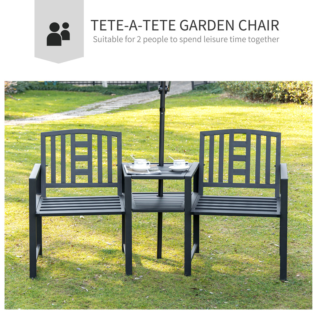 Metal Garden Bench with Center Table, 2-Seat Patio Tete-a-Tete – image 4