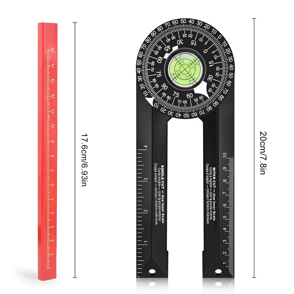 Miter Saw Protractor with Level - 360 Degree Carpenter Angle Finder