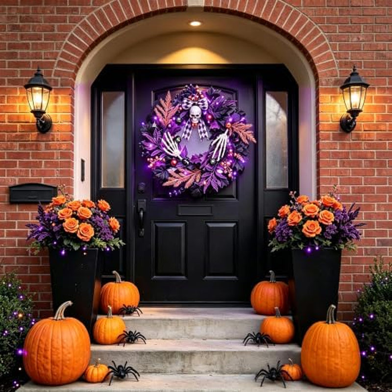Halloween Skull Wreath 20 in, Gothic Purple and Black Door Decor – image 2