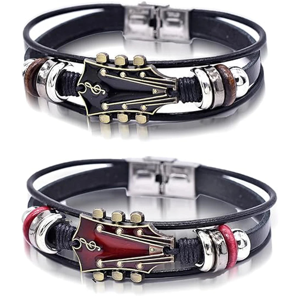 Leather Guitar Bracelet - Braided Multi-Layer Wrap for Musicians – image 2