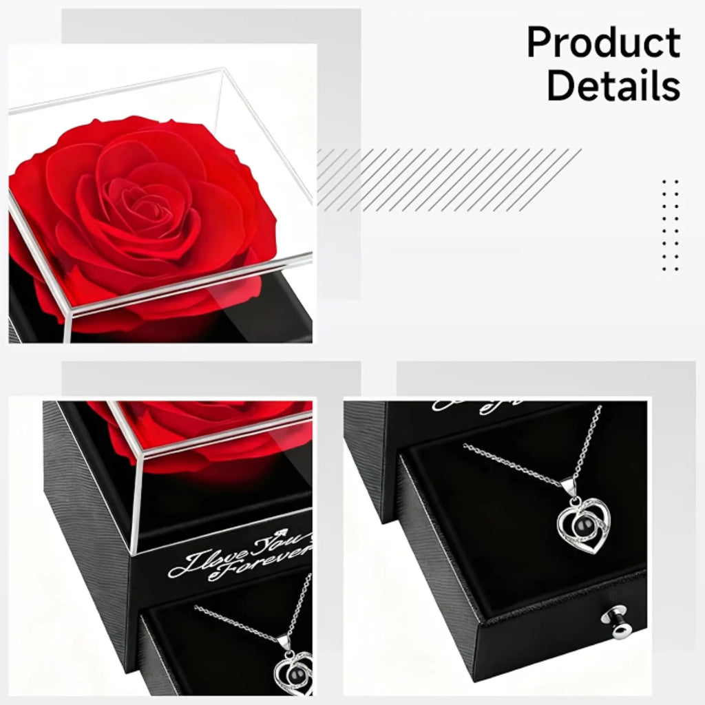 Preserved Rose Gift Box with Heart Necklace – image 3