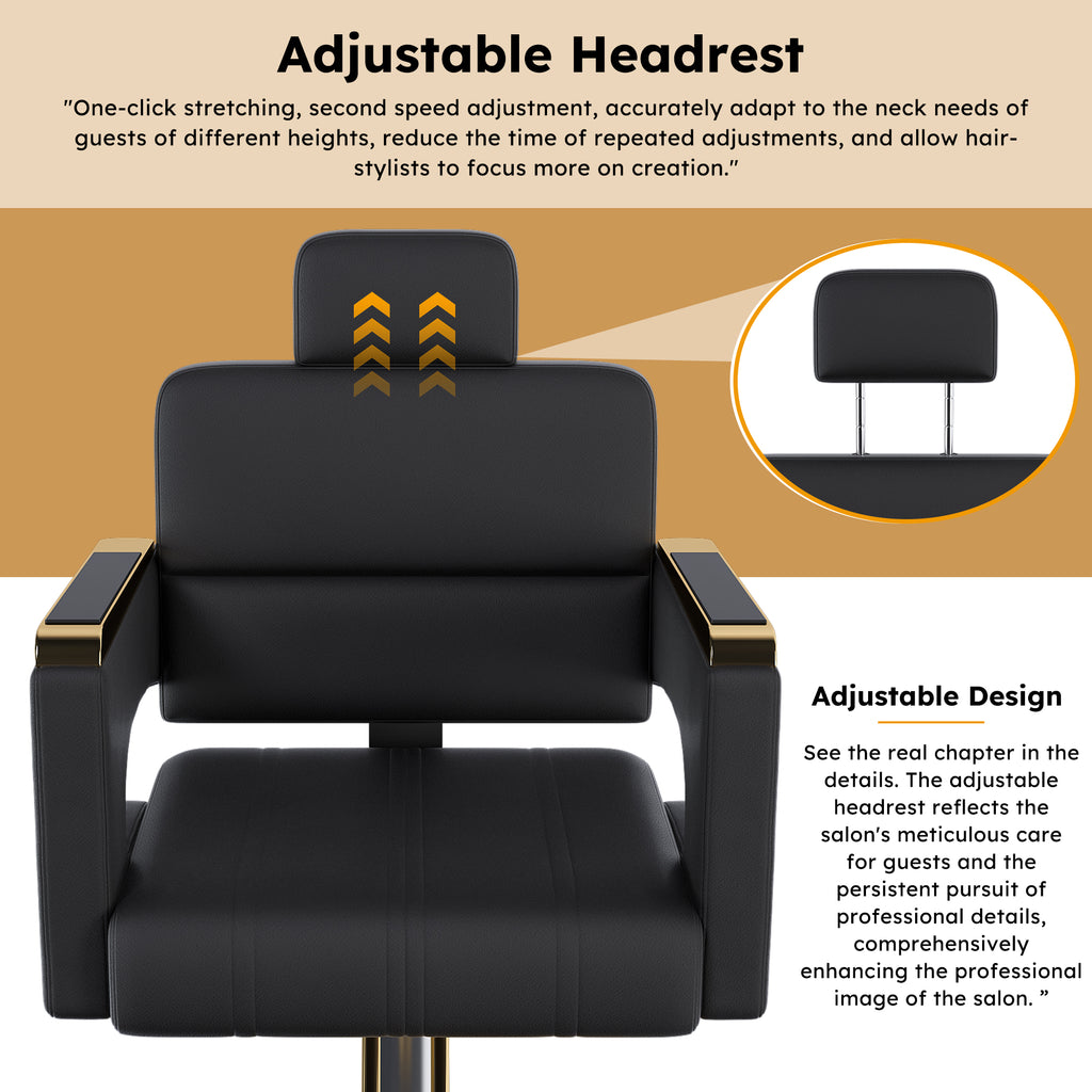 Reclining Barber Chair with Stainless Steel Armrests Black Gold – image 4
