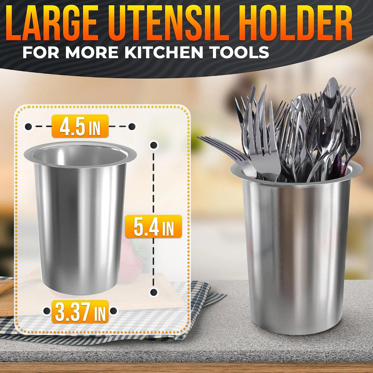Utensil Holder Set – 3 Piece Stainless Steel Kitchen Canisters – image 9