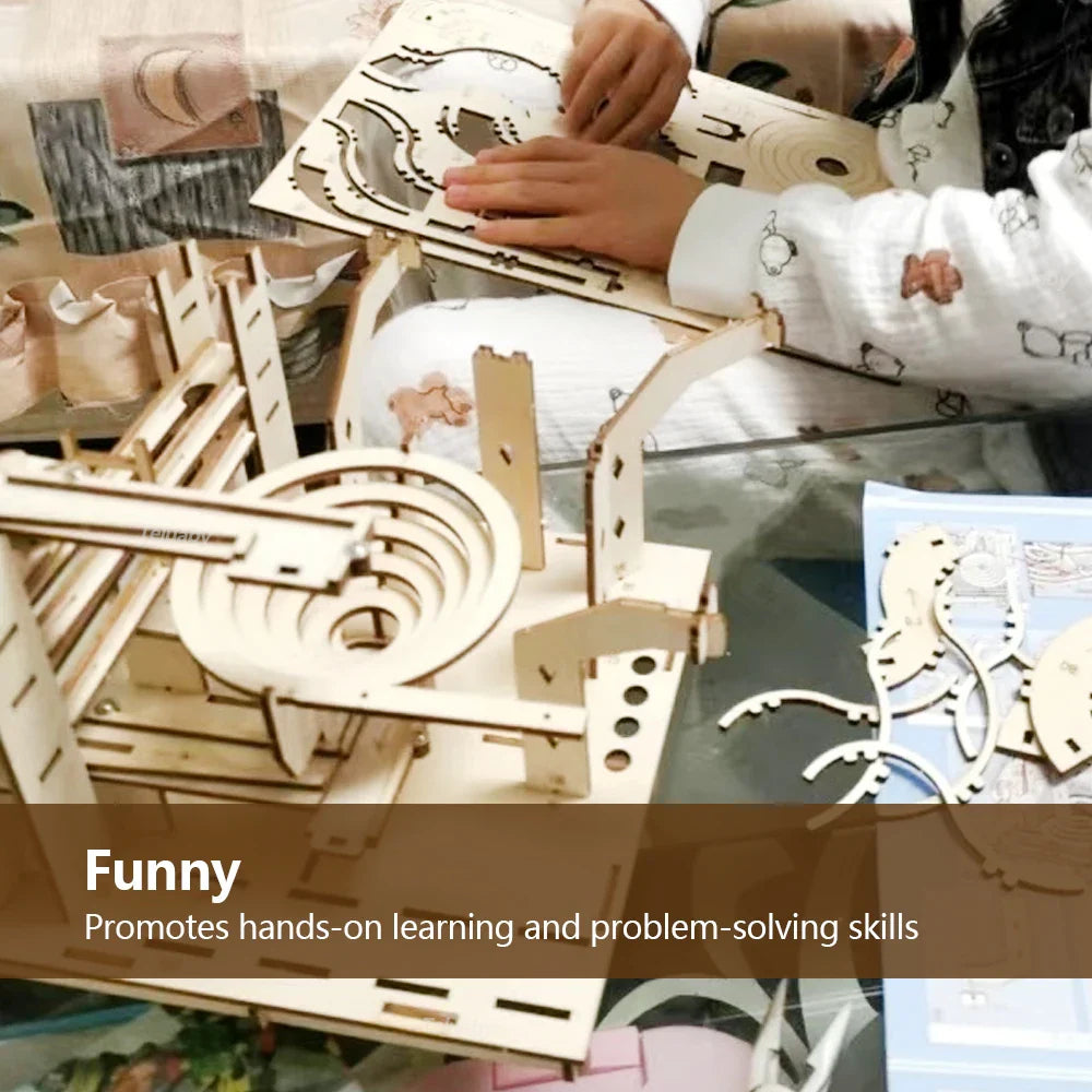3D Wooden Marble Run Puzzle Kit for Adults, Hand-Crank Model – image 6