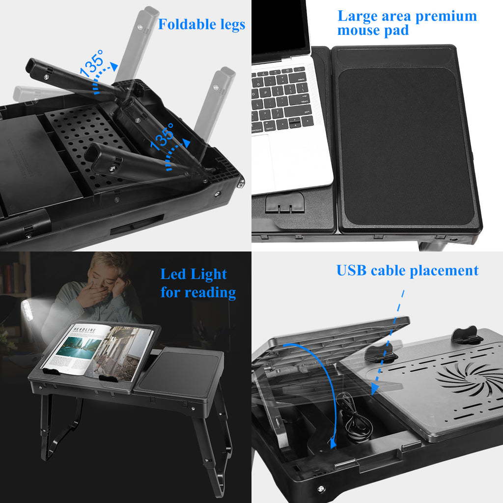 Foldable Laptop Bed Tray with Cooling Fan, LED Light and USB Ports – image 11