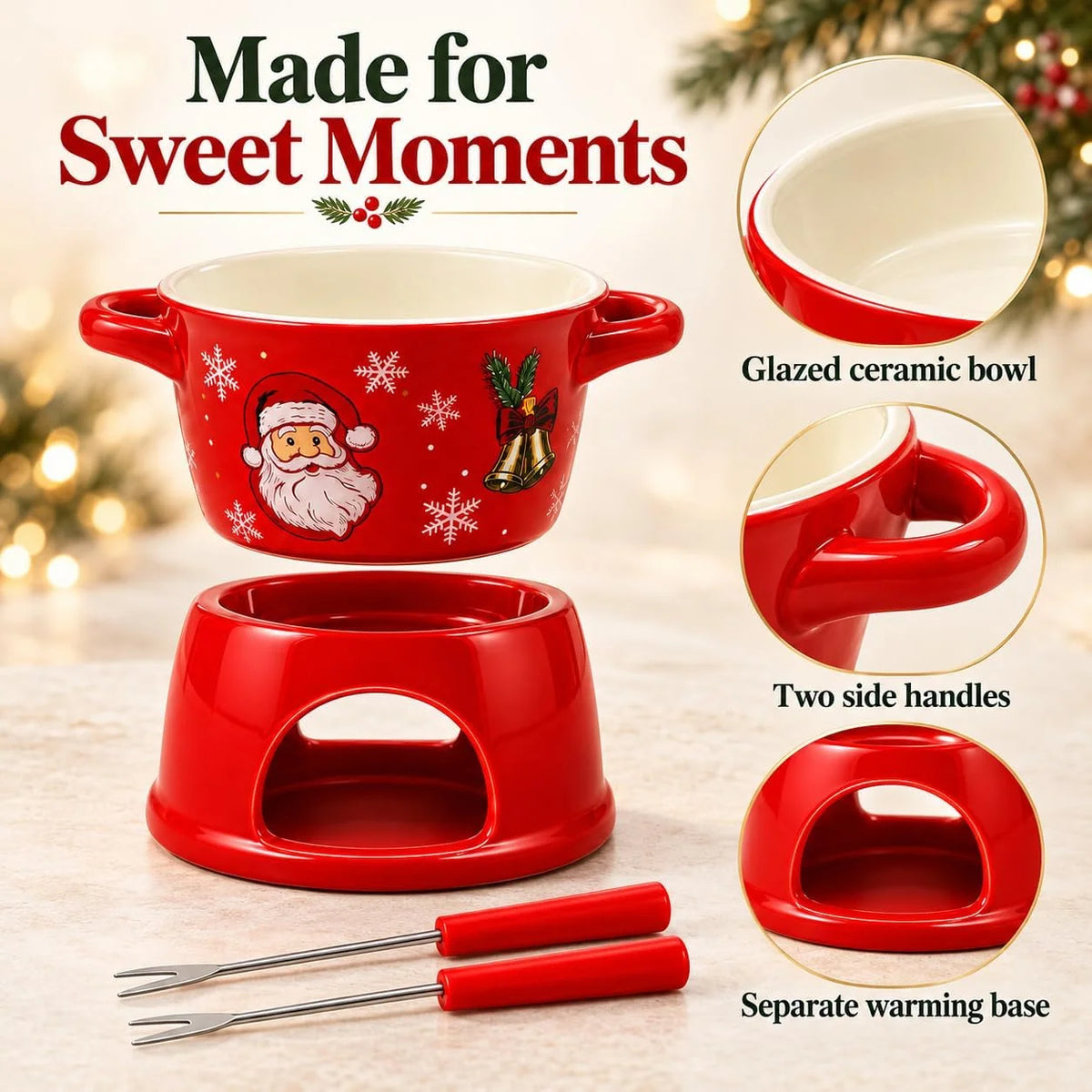 Christmas Ceramic Chocolate Fondue Mug Set with 2 Forks, 300 ml – image 5