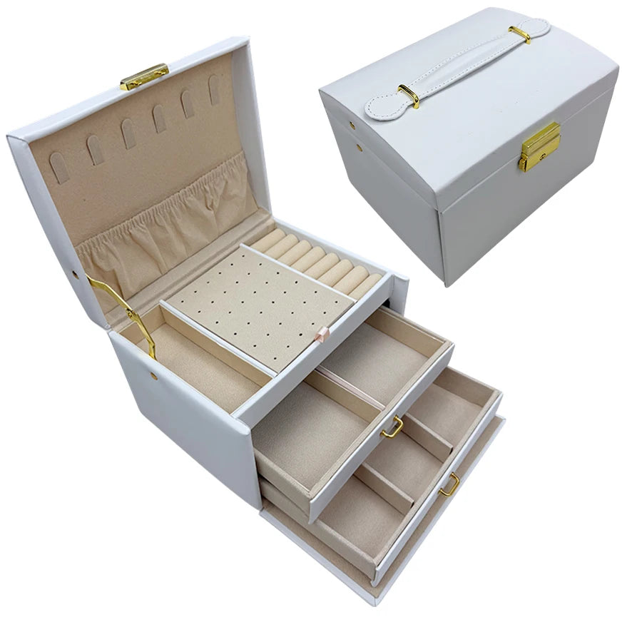 Three-Layer Lockable Jewelry Box with Arched Lid