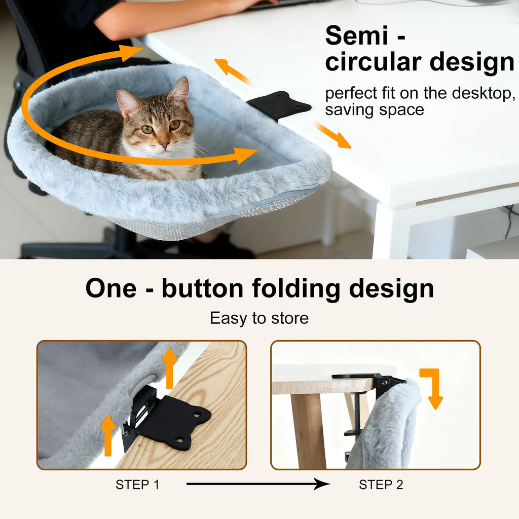 Foldable Cat Desk Bed, Sunken Semi-Circular Desk Perch for Cats – image 5