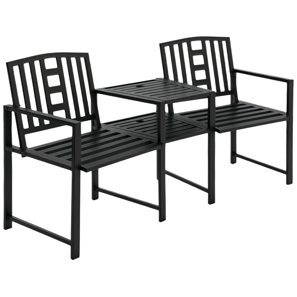 Metal Garden Bench with Center Table, 2-Seat Patio Tete-a-Tete – image 1