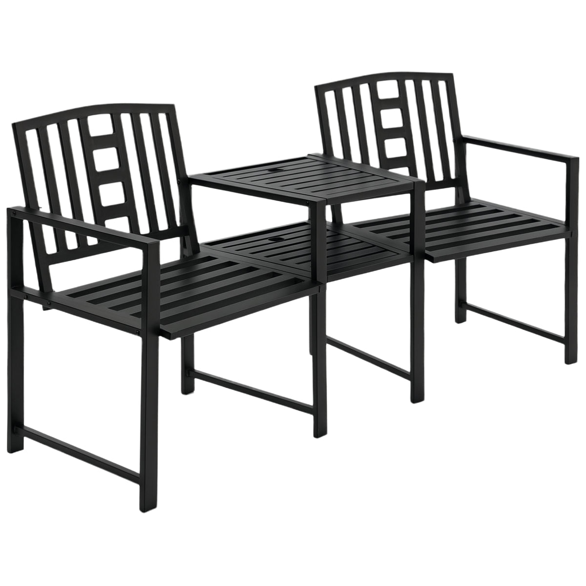 Metal Garden Bench with Center Table, 2-Seat Patio Tete-a-Tete – image 1