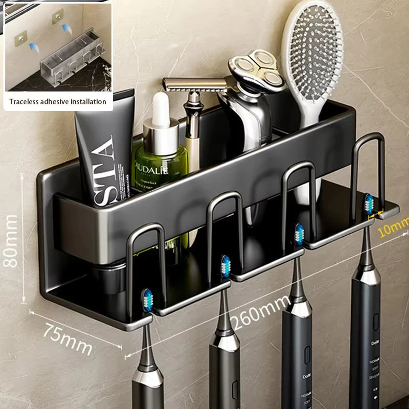 Toothbrush Holder - Wall-Mounted Aluminum Rack, Four-Person