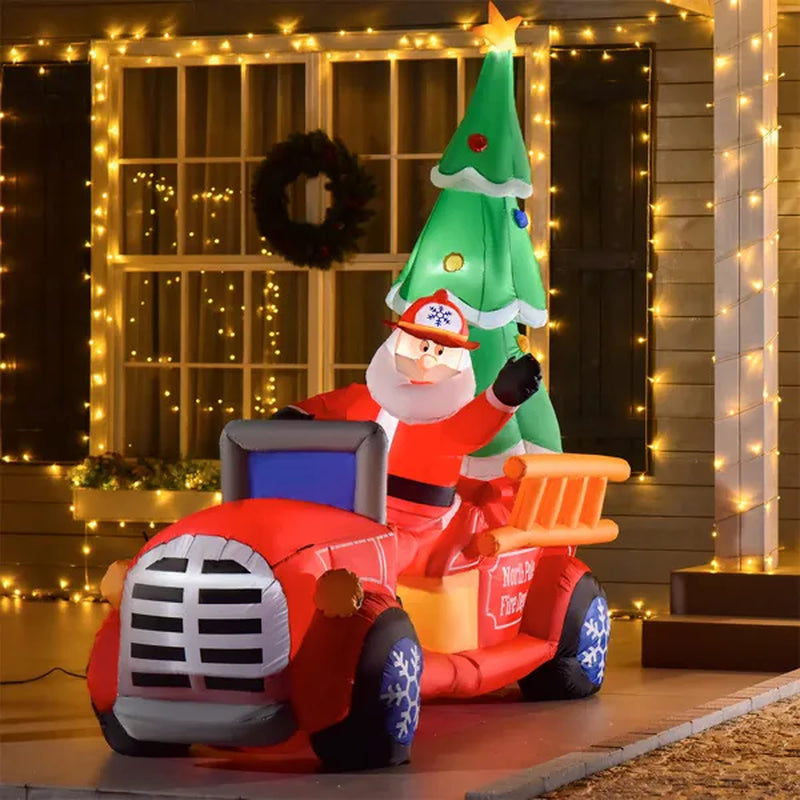 7.4 Ft Inflatable Santa Fire Truck Christmas Yard Decoration – image 2