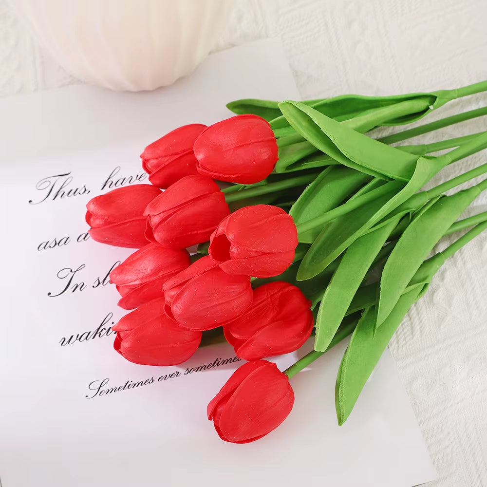 Artificial Tulips 10 Pack - Real Touch Fake Flowers