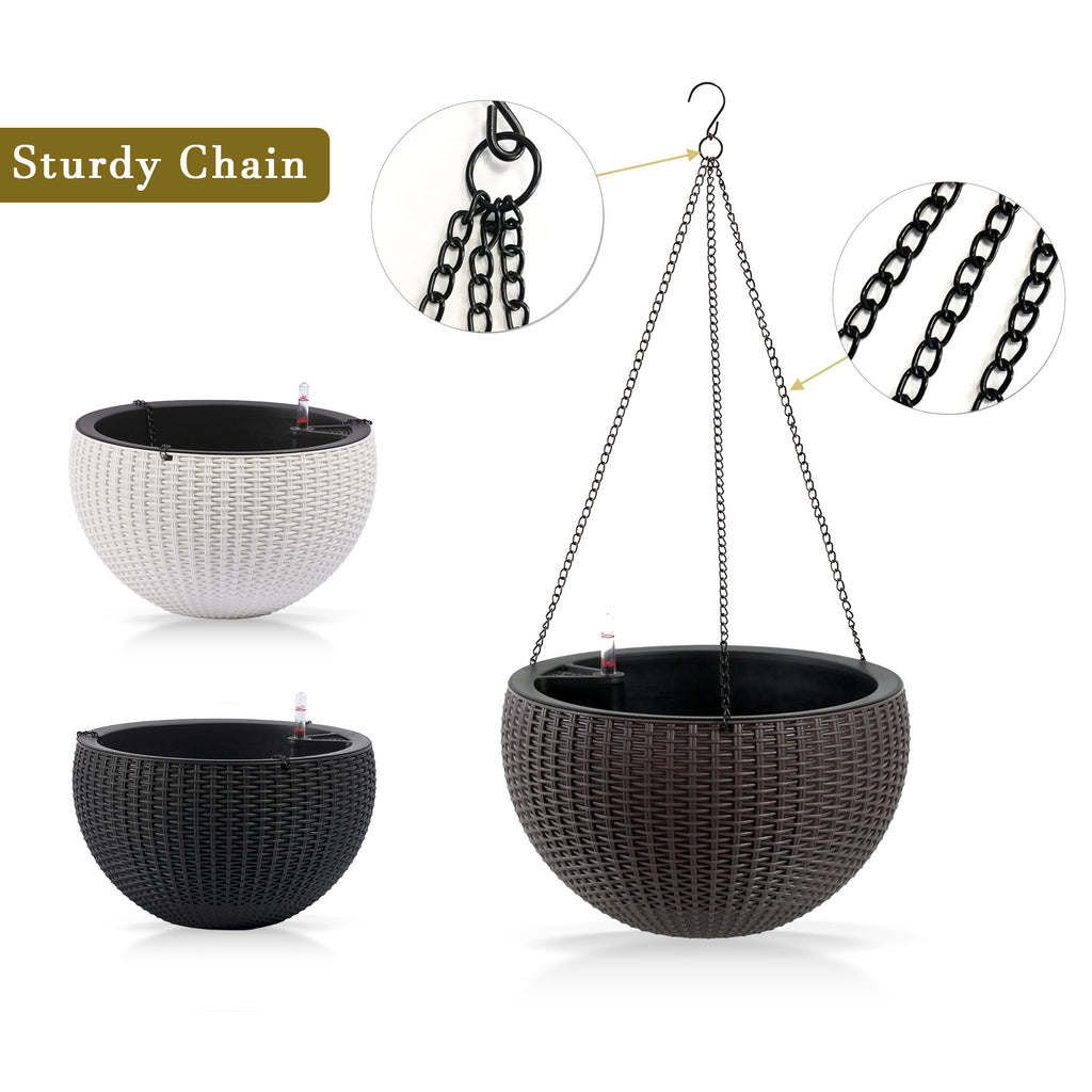 Self-Watering Hanging Planter 2 Pack, 13.4 in Rattan-Look, Brown – image 4