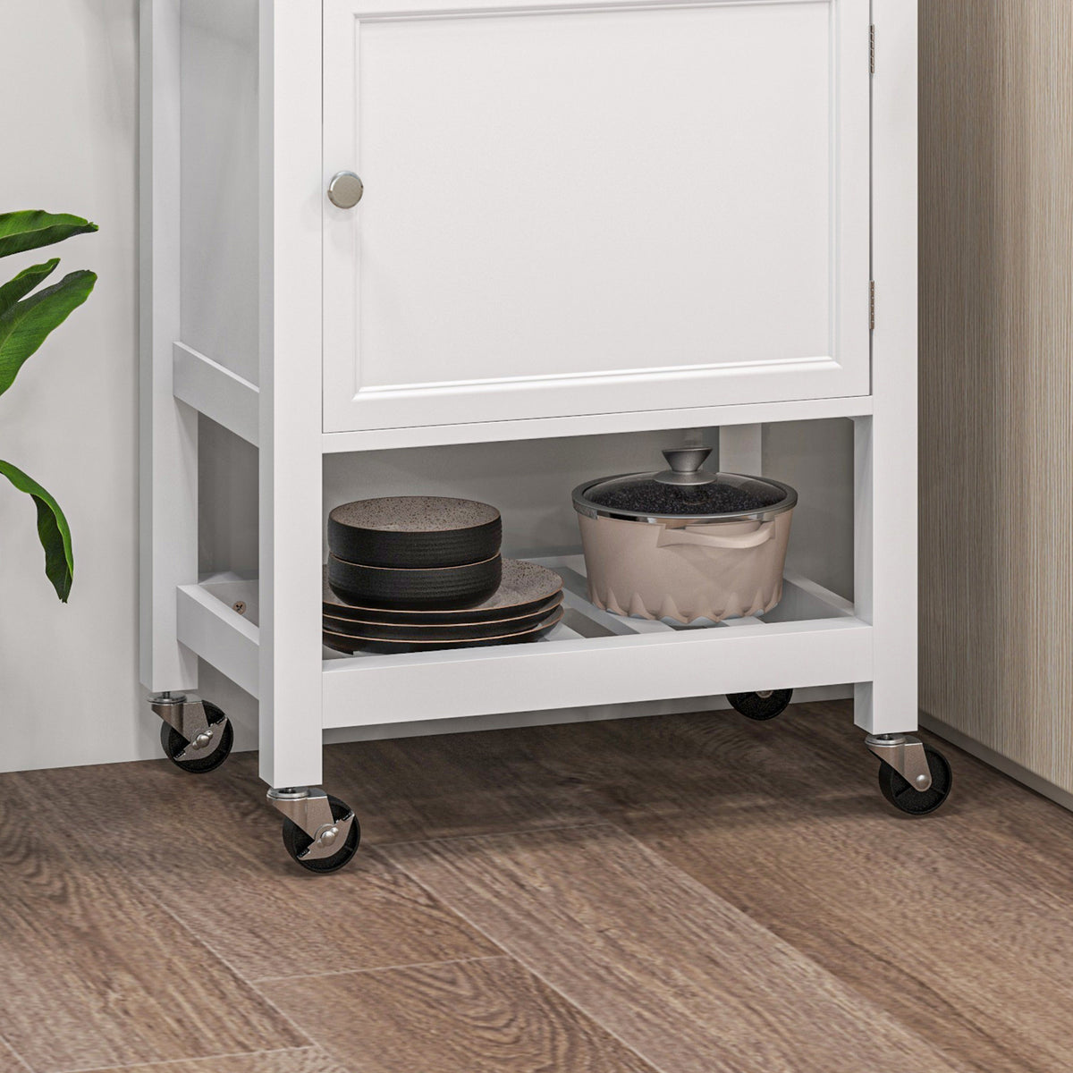 Kitchen Island Cart with Rubberwood Top, Wine Rack and Cabinet – image 8