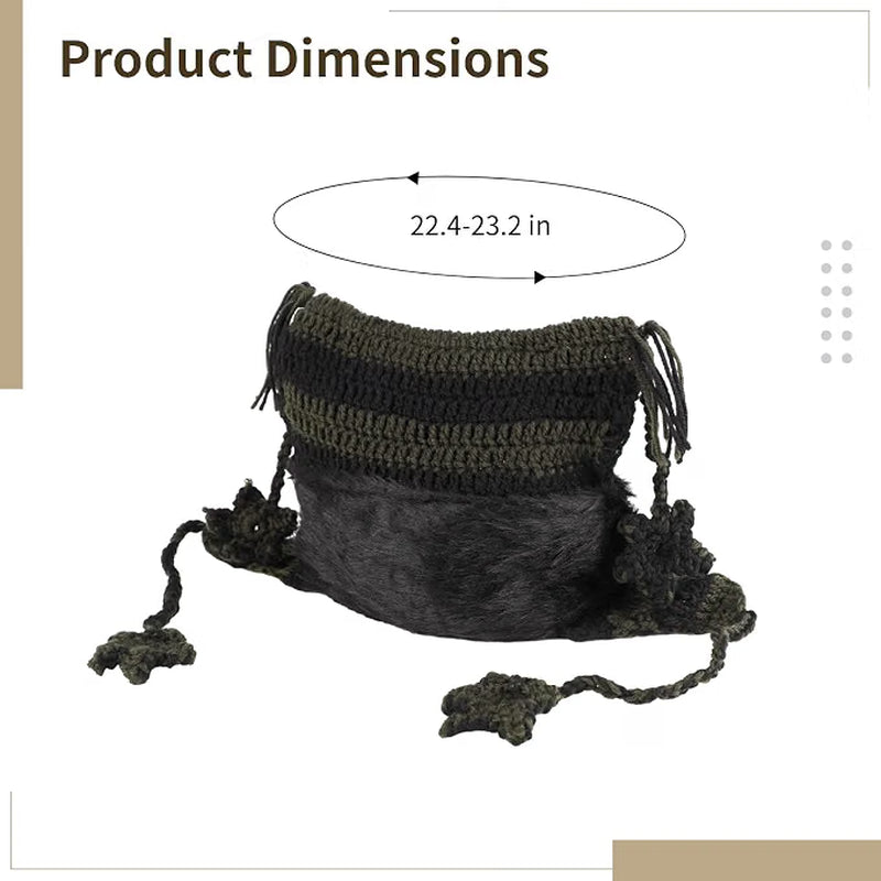 Cat Ear Crochet Beanie – Black & Green Striped Slouchy Hat – image 4