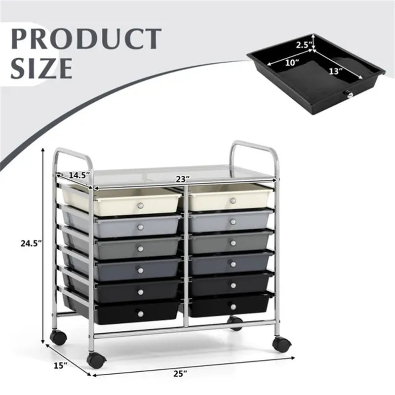 Rolling Storage Cart with 12 Drawers, 2-Row Organizer on Wheels, Gray – image 6