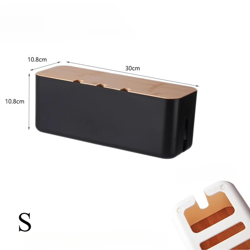 Cable Management Box with Bamboo Lid, Power Strip Hider