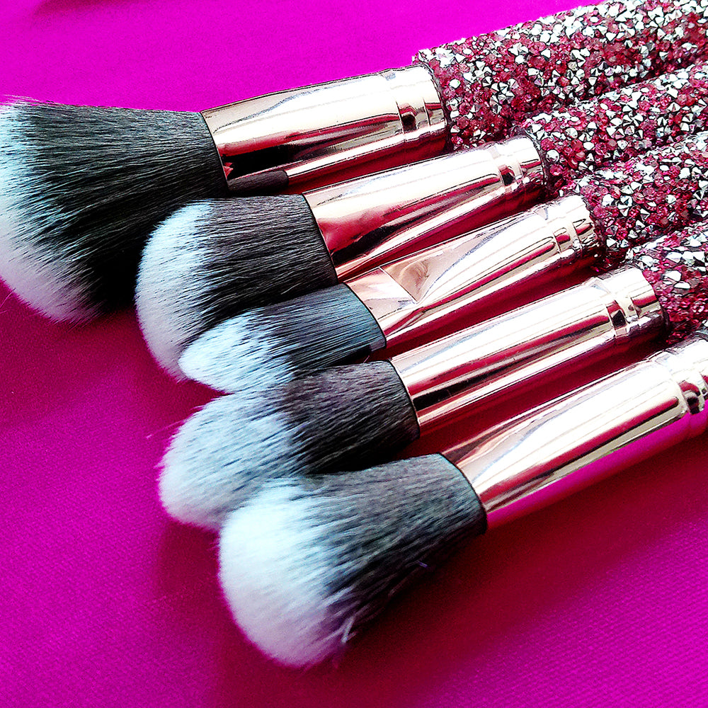 Makeup Brush Set 10-Piece with Rhinestone Handles and Storage Bag – image 4