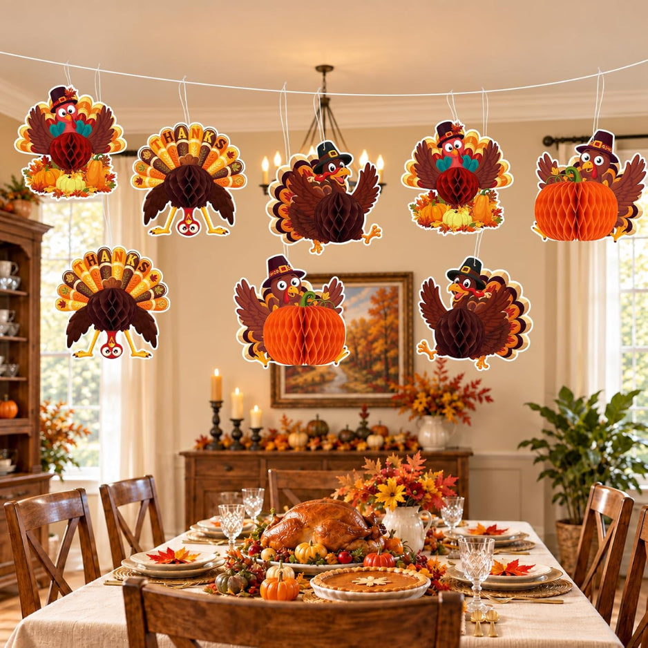 Hanging Paper Turkey Honeycomb Decorations, 8 Pack – image 4