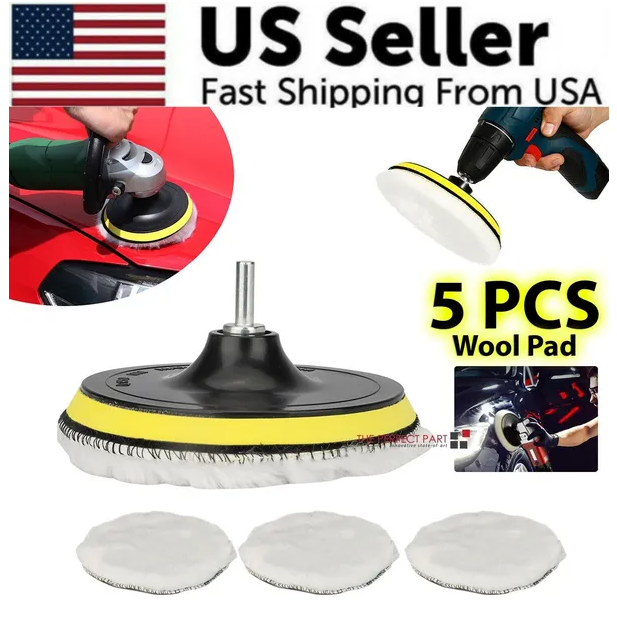 Wool Buffing Pad Kit – 5 Pc 6 in Polishing Pads with Drill Adapter – image 2