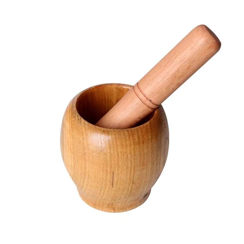 Mortar and Pestle Set, Natural Wood Spice & Garlic Grinder Bowl