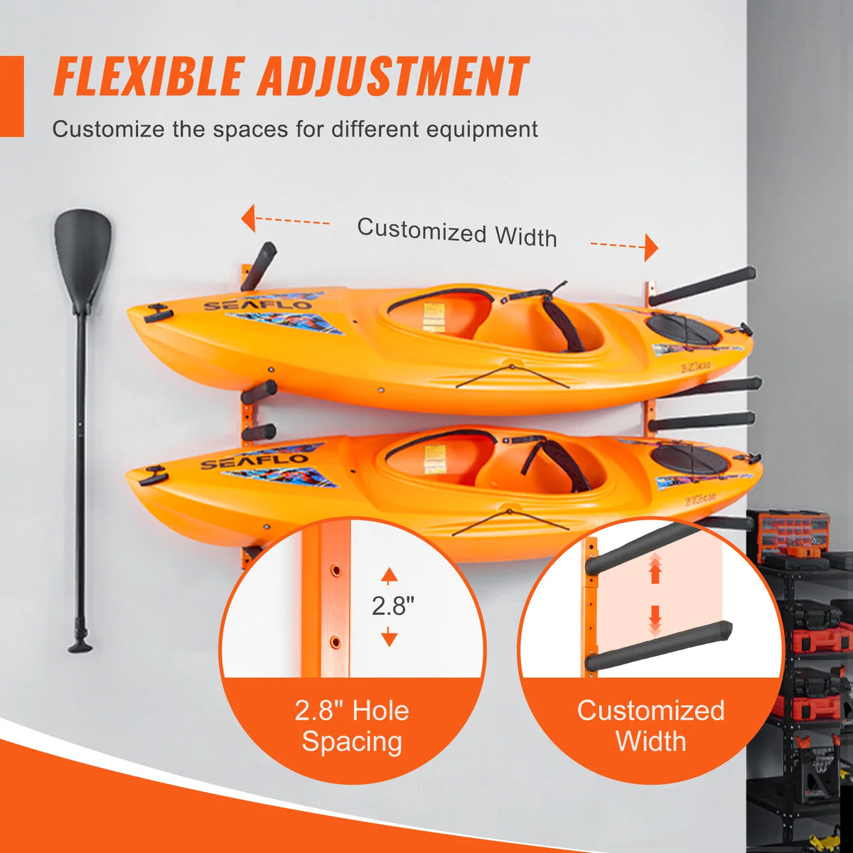 Wall Mount Kayak Storage Rack for 4 Boats, 400 lb Padded Arms – image 3