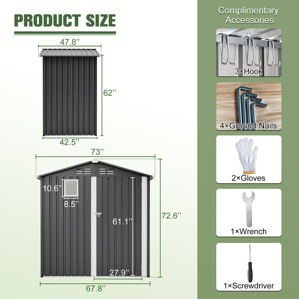 Metal Storage Shed 6 x 4 ft, Lockable Steel Outdoor Tool Shed – image 2