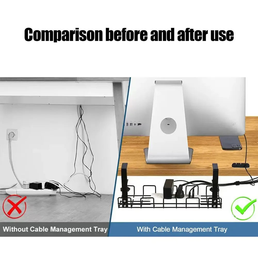 Under Desk Cable Tray, No-Drill Metal Cable Management Rack – image 5