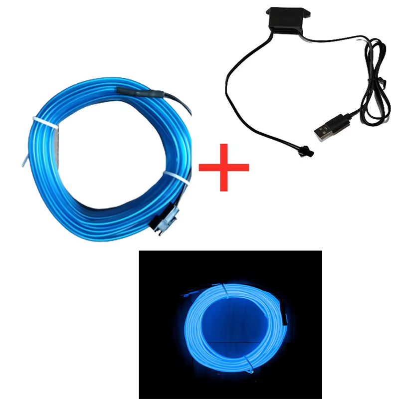 USB Car Interior Ambient Light Strip - Flexible Dashboard Neon EL Wire