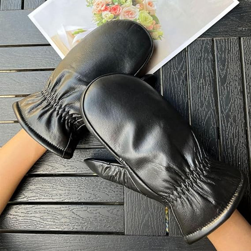 Leather Mittens – Wool Lined Winter Mittens, Black – image 4