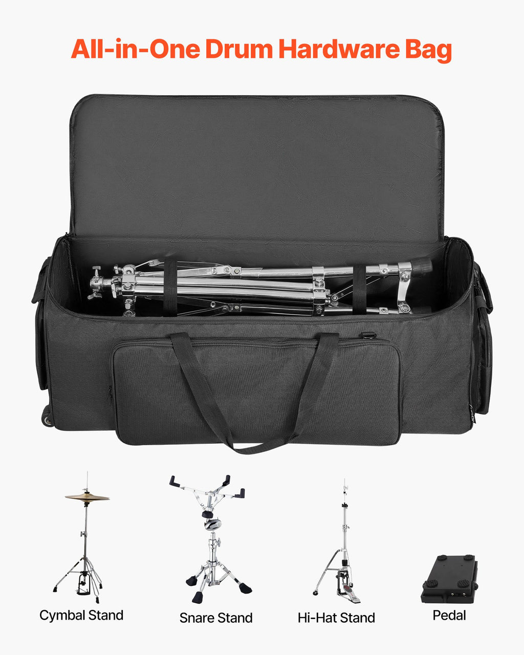 Rolling Drum Hardware Bag with Wheels, 1680D Padded Carry Case – image 2