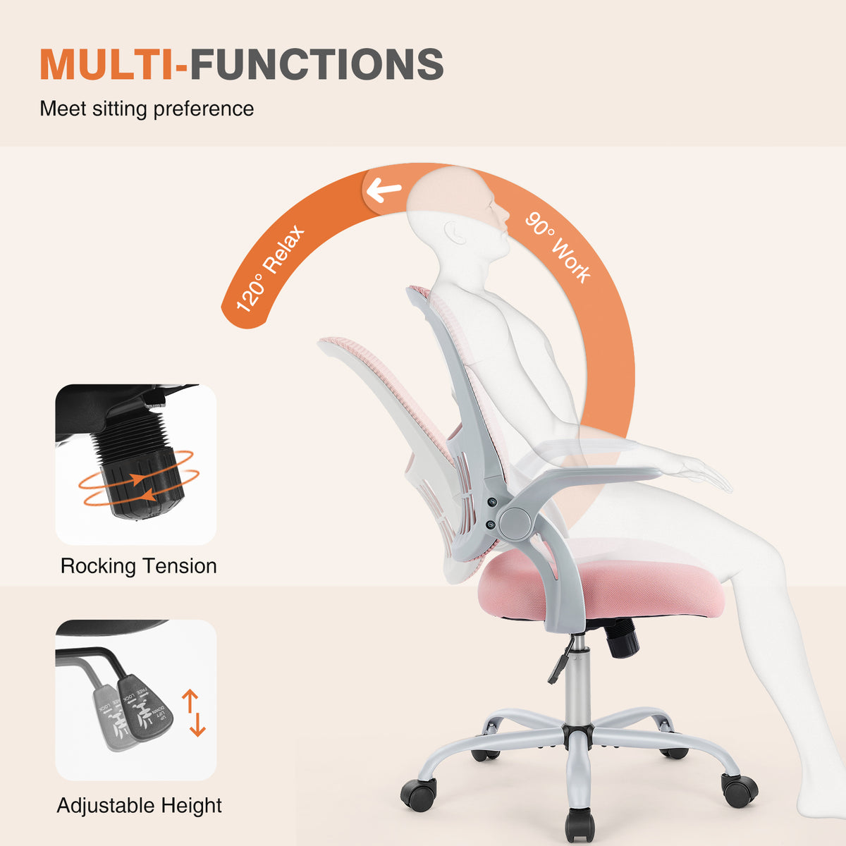 Tall Drafting Chair with Adjustable Foot Ring for Standing Desks, Pink – image 3