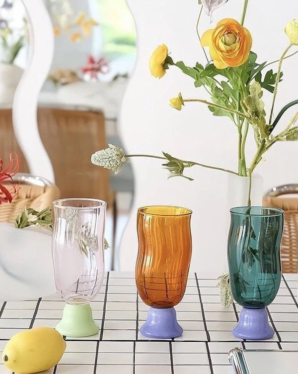 Handmade Wavy Beer Glass, 17 Oz Colored Glass Mug
