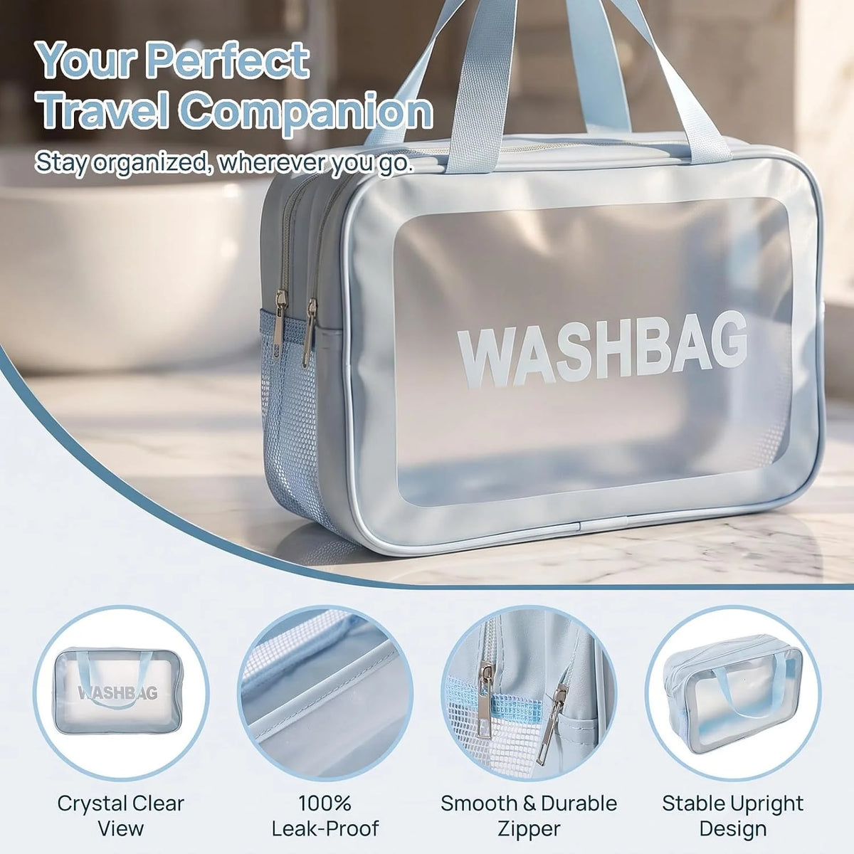 Clear Toiletry Bag 2-Pack, Dry/Wet Separation PVC Wash Bag – image 3