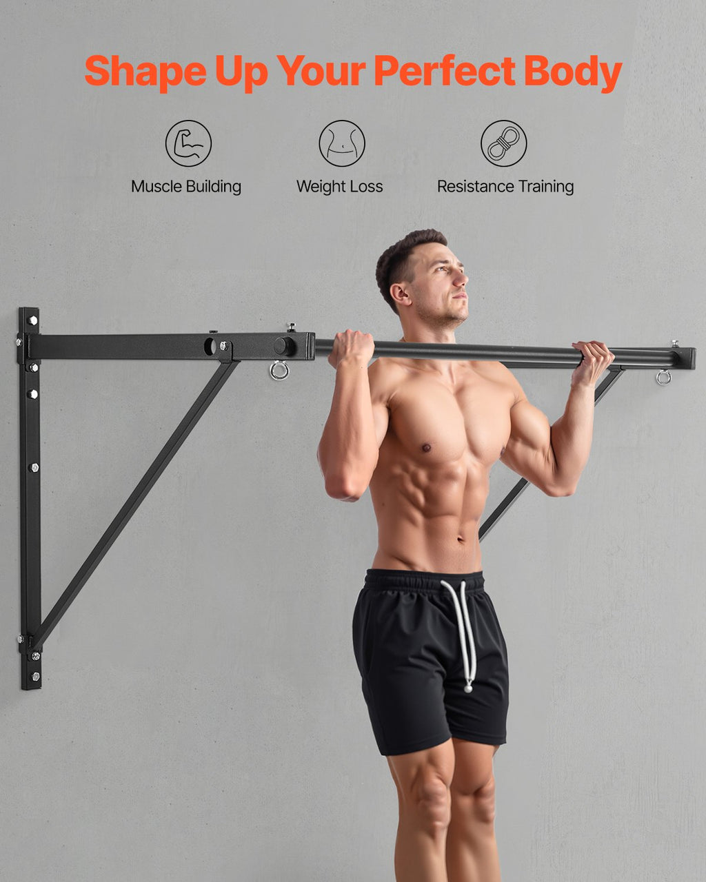 Wall Mounted Pull Up Bar 50 in, 440 lb Capacity Steel Chin Up Bar – image 3