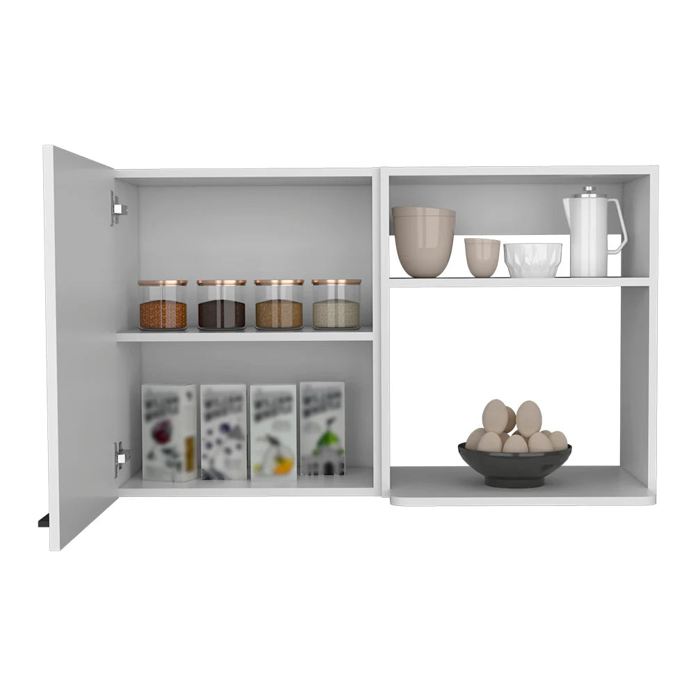 Kitchen Wall Cabinet with 2 Doors and Open Shelves, White Finish – image 4
