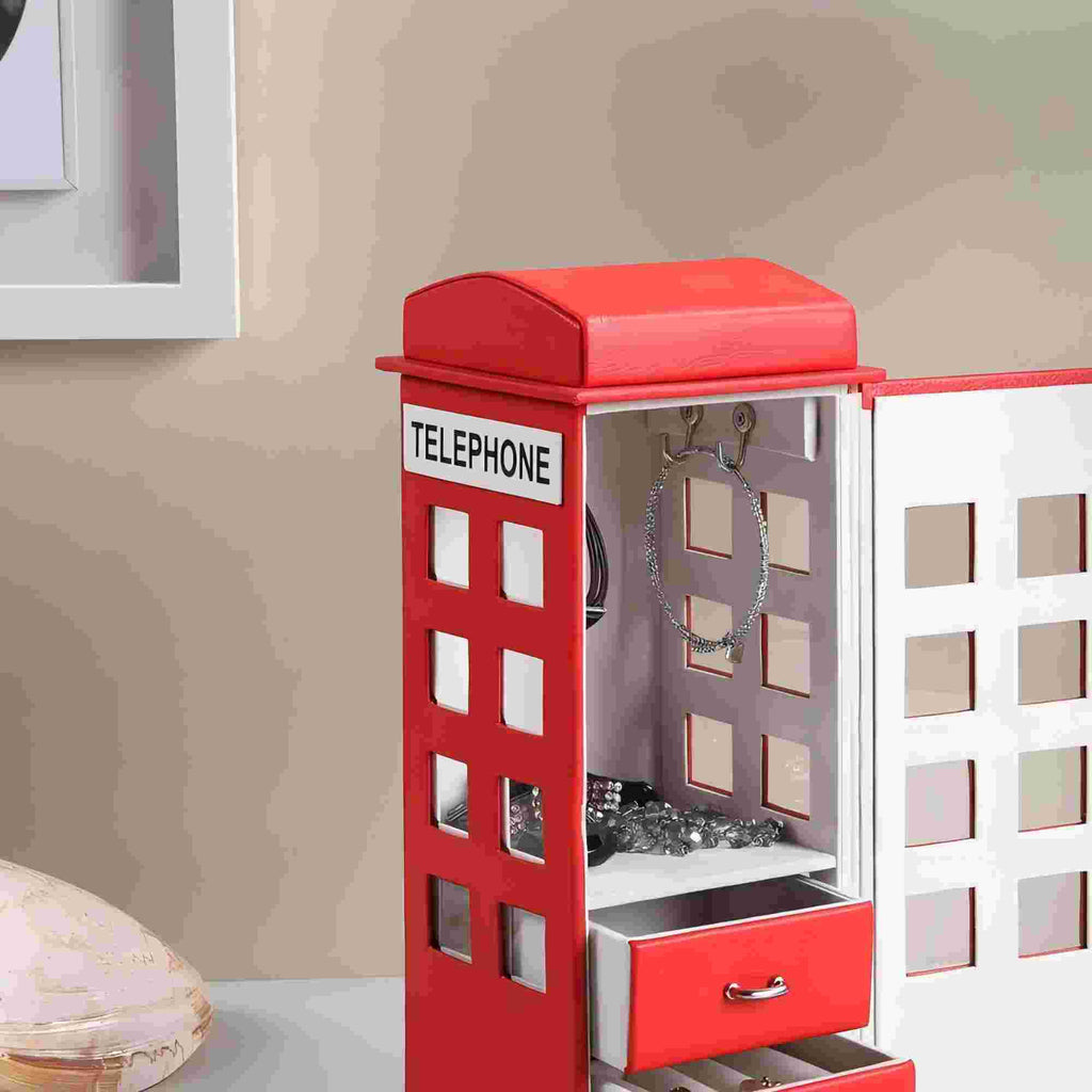 Leather Jewelry Box 11.5 in Tall, Red Telephone Booth Design – image 5