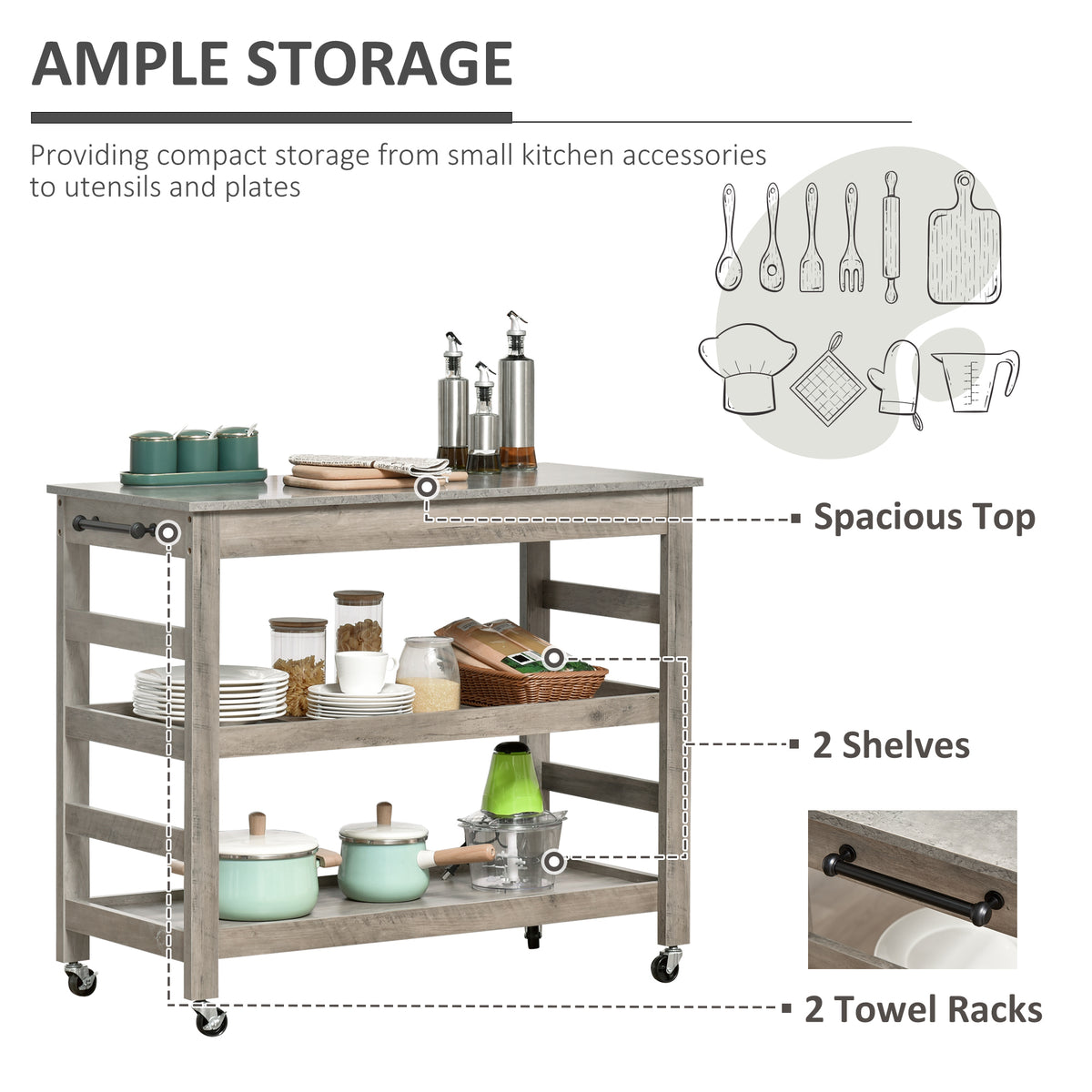 Rolling Kitchen Island Cart with Stainless Steel Top & Storage – image 4