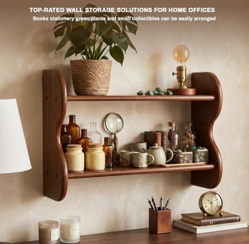 Wall Shelf 2-Tier Solid Wood Rustic Floating Display Rack – image 5